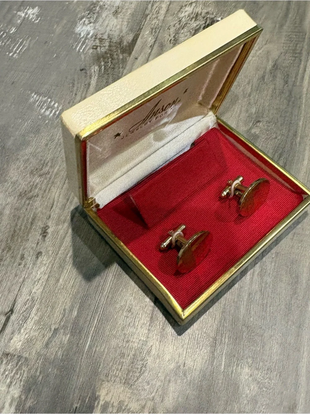 Anson vintage gold-tone oval cufflinks ft. textured wave and pillar R Engraving